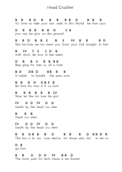Head Crusher Piano letter notes by Megadeth - Arr.Dunbeck