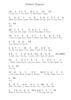 Brilliant Disguise Piano letter notes by Bruce Springsteen - Arr.Clarknence