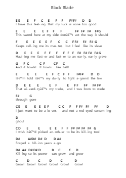 Black Blade Piano letter notes by Blue Öyster Cult - Arr.Carrnie