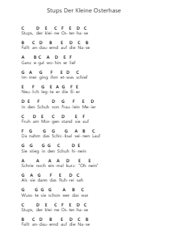 Stups Der Kleine Osterhase โน้ตตัวอักษรเปียโนโดย Rolf Zuckowski - Arr.Urkuk Joneswat