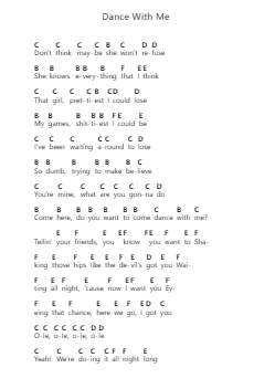 Dance With Me Piano letter notes by Blink-182 - Arr.Hartclife Joudrea
