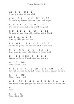 Time Stand Still 钢琴字母谱由 Rush - 编曲 Scripla Brookfe