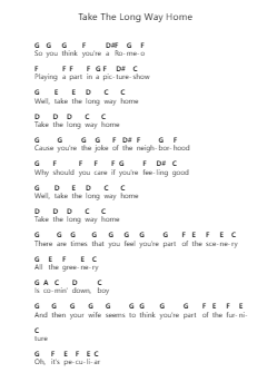 Take The Long Way Home Piano letter notes by Supertramp - Arr.Wancolm