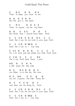 Hold Back The River Piano letter notes by James Bay - Arr.Duntrick