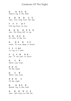 Creatures Of The Night 钢琴字母谱由 KISS - 编曲 Rusden