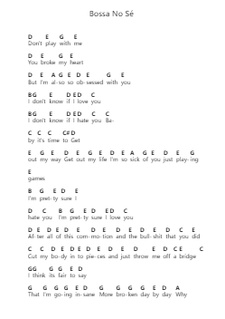 Bossa No Sé Piano letter notes by Cuco - Arr.Sigwy Lorxine