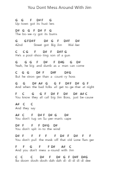 You Dont Mess Around With Jim 鋼琴字母譜由 Jim Croce - 編曲 Gemgene
