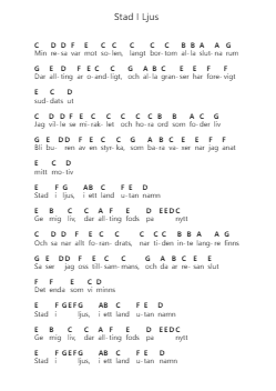 Stad I Ljus Piano letter notes by Tommy Körberg - Arr.Denre
