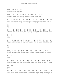 Never Too Much Piano letter notes by Luther Vandross - Arr.Joanbroad Tedrene