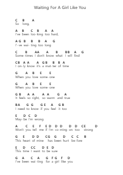 Waiting For A Girl Like You Piano letter notes by Foreigner - Arr.Florid Brylan
