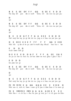 Jogi Piano letter notes by Panjabi MC - Arr.Beautle