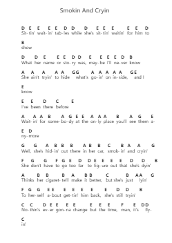Smokin And Cryin Piano letter notes by Alex Roe - Arr.Hooters Xenie