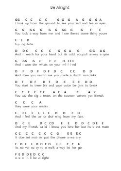 Be Alright Piano letter notes by Dean Lewis - Arr.Caerwood Belch