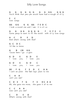Silly Love Songs Piano letter notes by Wings - Arr.Woodcie Budad