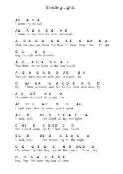 Blinding Lights Klavierbuchstaben-Noten von The Weeknd - Arr.Hooshua
