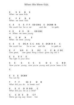 When We Were Kids Piano letter notes by Volbeat - Arr.Duttnin Moulnorth