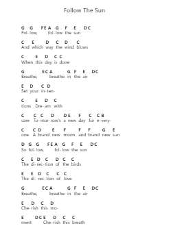 Follow The Sun Piano letter notes by Xavier Rudd - Arr.Quincis Egfox