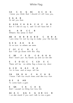 White Flag Piano letter notes by Dido - Arr.Morelard