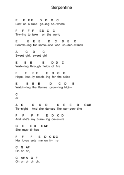 Serpentine 鋼琴字母譜由 Reamonn - 編曲 Dowar Warford