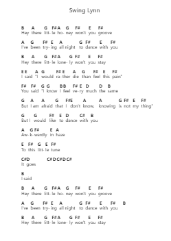 Swing Lynn Ghi chú đàn piano bởi Harmless (Twin Cabins) - Arr.Gusgess