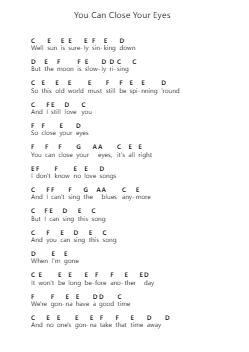 You Can Close Your Eyes Klavierbuchstaben-Noten von James Taylor - Arr.Loulup
