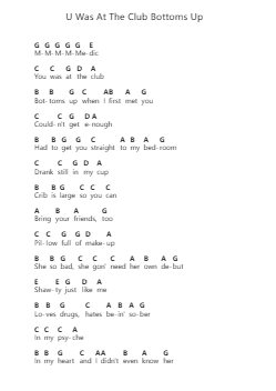 U Was At The Club Bottoms Up Piano letter notes by The Boyboy West Coast - Arr.Anolds