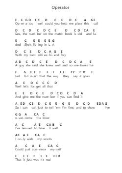 Operator Piano letter notes by Jim Croce - Arr.Alickbush