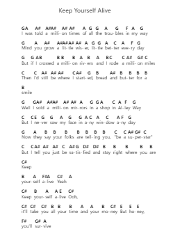 Keep Yourself Alive Piano letter notes by Queen - Arr.Stanid