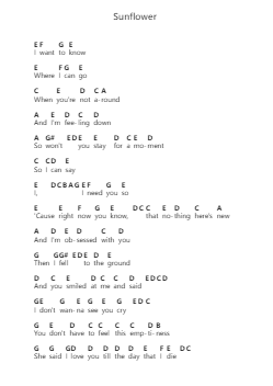 Sunflower Piano letter notes by Rex Orange County - Arr.Philley Mabna