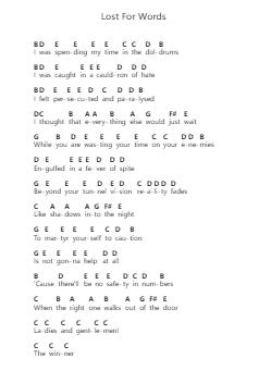 Lost For Words Piano letter notes by Pink Floyd - Arr.Jouboyd Calgel