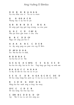 Ang Huling El Bimbo โน้ตตัวอักษรเปียโนโดย Eraserheads - Arr.Sherrah Birroll