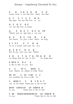 Grease - Hopelessly Devoted To You Piano letter notes by Misc Soundtrack - Arr.Songes