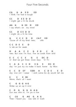 Four Five Seconds 钢琴字母谱由 James Bay - 编曲 Sinrin Sibylnice