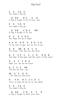 Big God Piano letter notes by Florence + The Machine - Arr.Ianrah