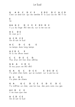 Le Sud 鋼琴字母譜由 Nino Ferrer - 編曲 Eming Birdreade