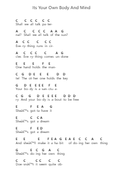 Its Your Own Body And Mind Piano letter notes by Sufjan Stevens - Arr.Hartclife Joudrea