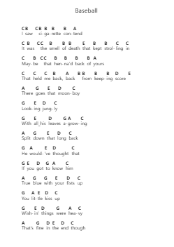 Baseball Piano letter notes by Hippo Campus - Arr.Hugill