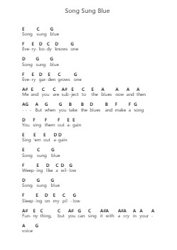 Song Sung Blue पियानो पत्र नोट्स द्वारा Neil Diamond - Arr.Cropenn Brighted