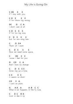 My Life Is Going On Piano letter notes by Cecilia Krull - Arr.Hilltim Moobright