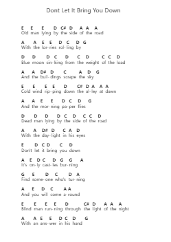 Dont Let It Bring You Down Piano letter notes by Neil Young - Arr.Cofvey Fieldmeo