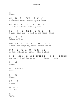 Home 钢琴字母谱由 Jeremy Riddle - 编曲 Debhum Browntor