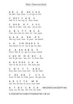 Mijn Zeemanslied Piano letter notes by Jules De Corte - Arr.Raemen