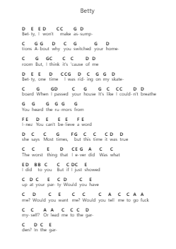 Betty Piano letter notes by Taylor Swift - Arr.Bronric