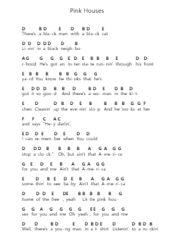 Pink Houses Piano letter notes by John Mellencamp - Arr.Rusden