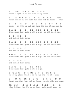 Look Down Piano letter notes by Algernon Cadwallader - Arr.Tenings