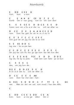 Atombomb Piano letter notes by Håkan Hellström - Arr.Yuledawn