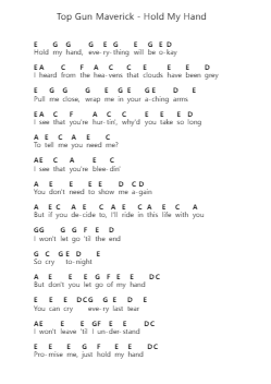 Top Gun Maverick - Hold My Hand Piano letter notes by Misc Soundtrack - Arr.Hunfrances Dunnfay