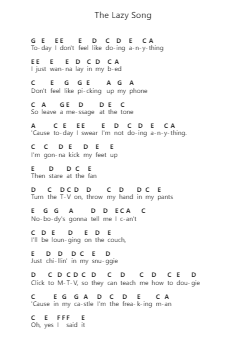 The Lazy Song Piano letter notes by Bruno Mars - Arr.Paggai Noelsay