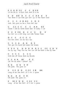 Jack And Diane Piano letter notes by John Mellencamp - Arr.Auwolf