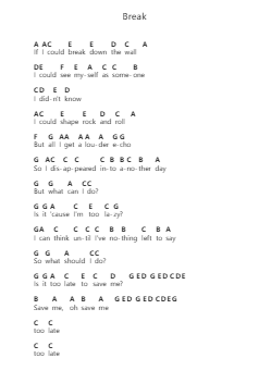 Break पियानो पत्र नोट्स द्वारा Two Door Cinema Club - Arr.Reedgo
